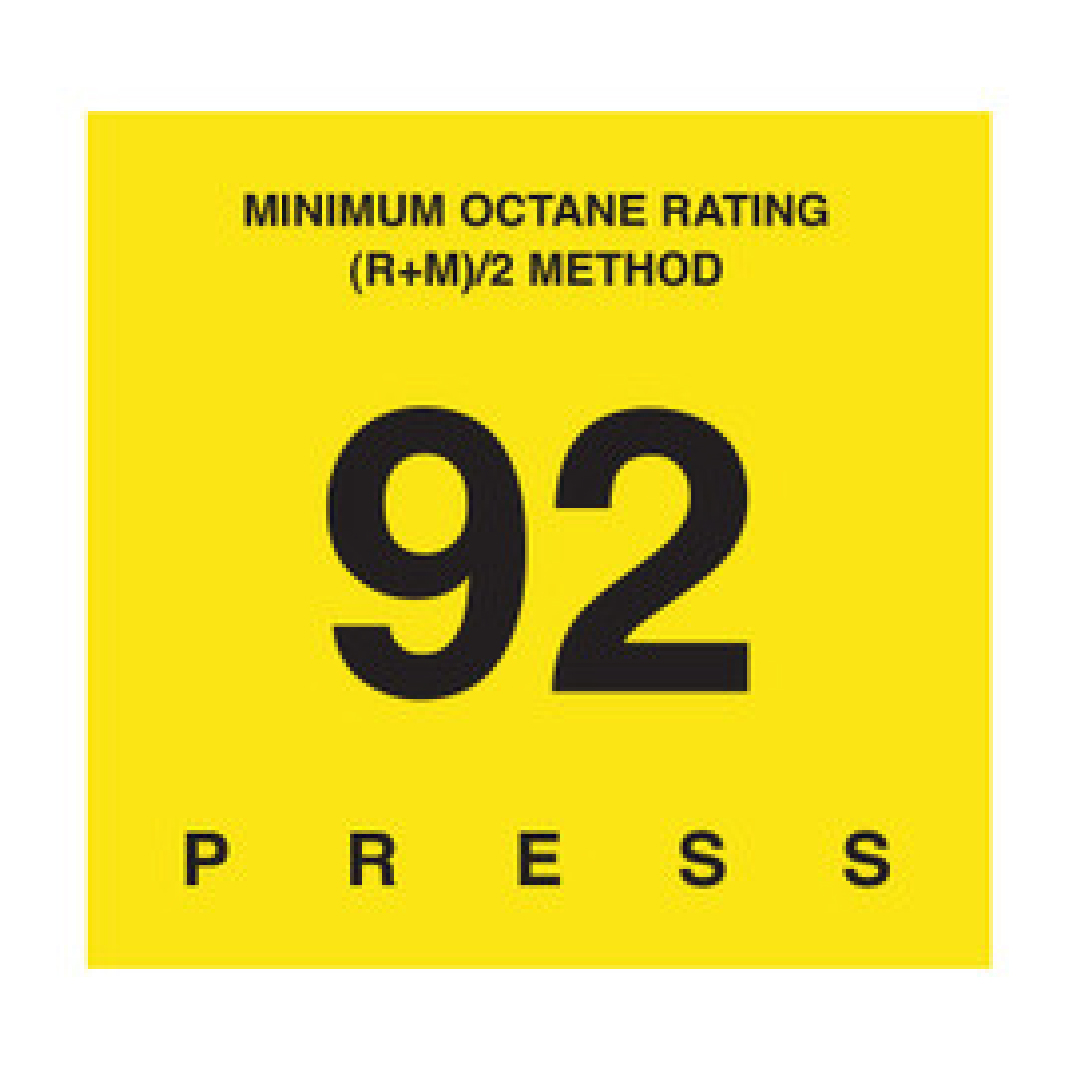 D-29-92 OCTANE & CETANE RATING DECAL - MINIMUM OCTANE