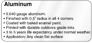 CAS20-066 - 12 X 18 DEF MINI BULK... ALUMINUM SIGN