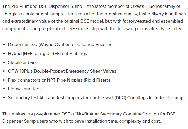 Pre-Plumbed DSE Dispenser Sump